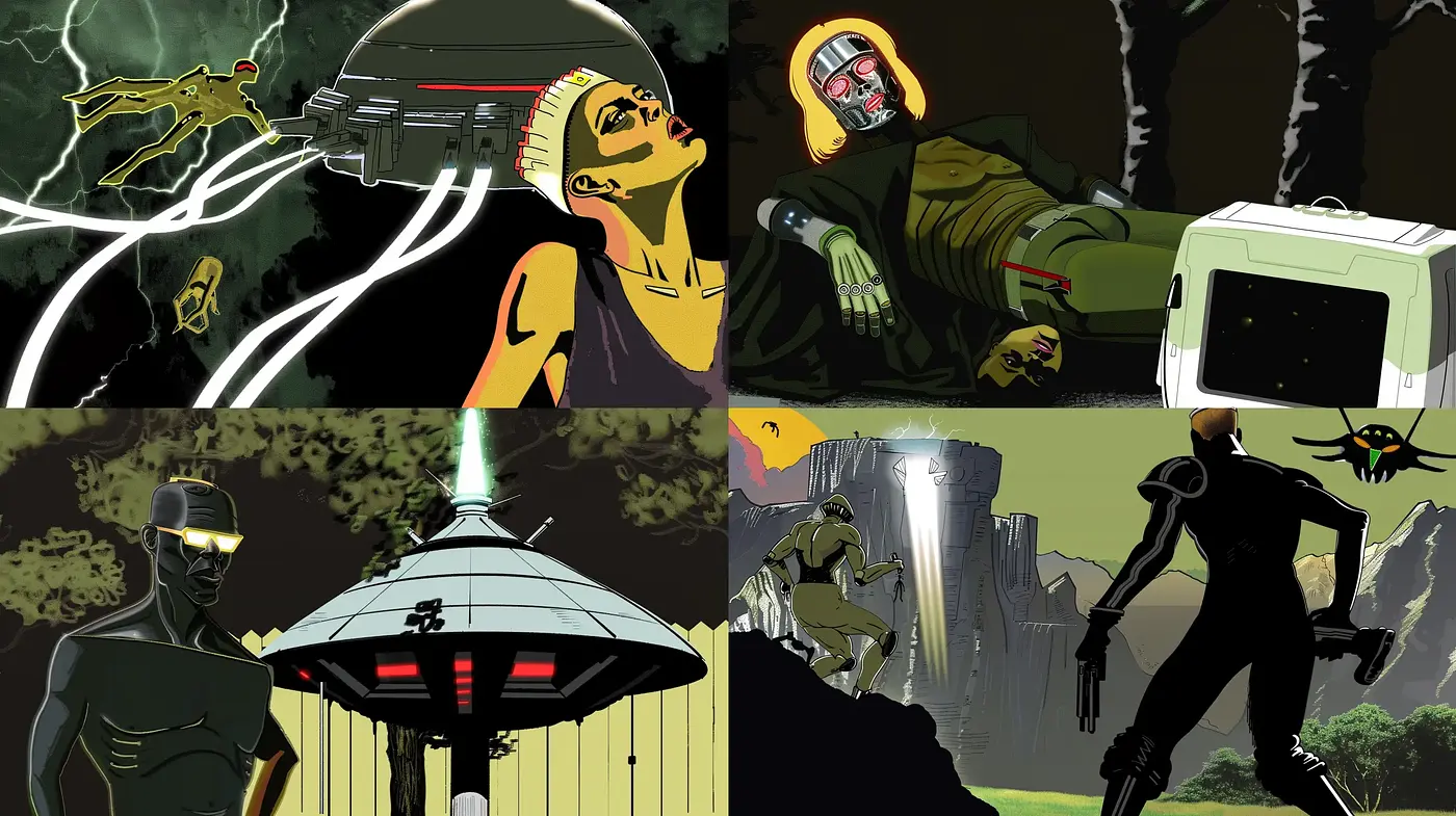 Futuristic Noir Visions: A Graphic Novel Homage with a Cyberpunk Undertone - Midjourney sref style