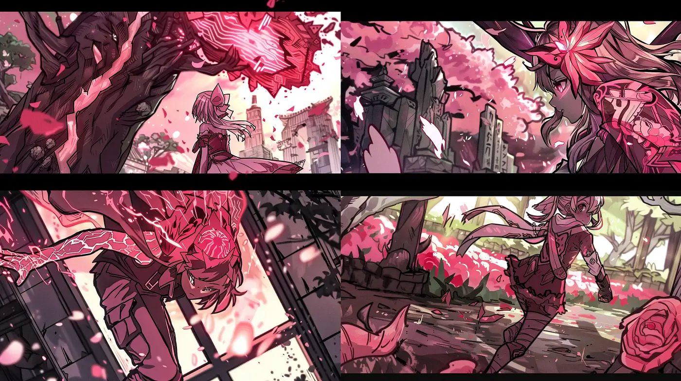 Ethereal Rose-Tinted Dreamscape in a Stylized Comic Art Form - Midjourney sref style