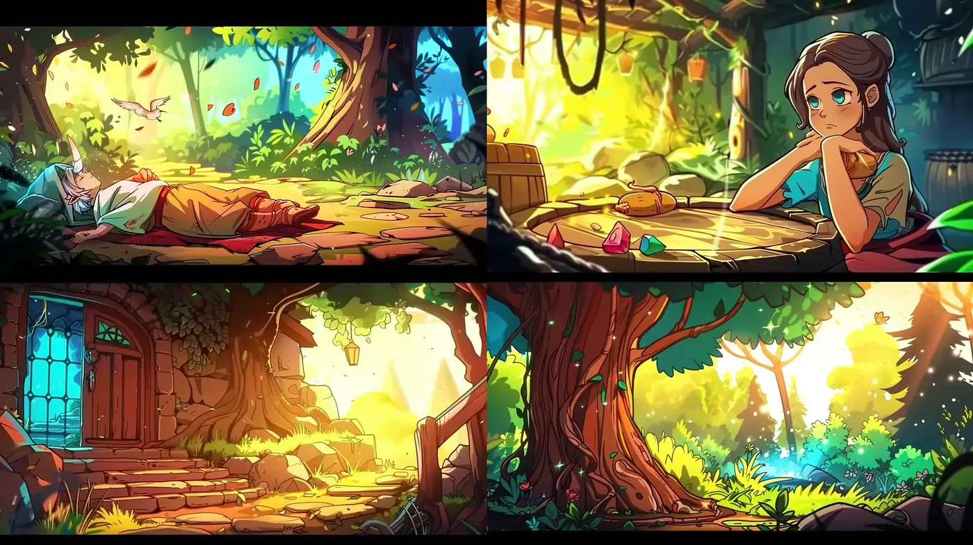 Enchanted Forest Daydream: A Luminous, Anime-Inspired Tableau - Midjourney sref style