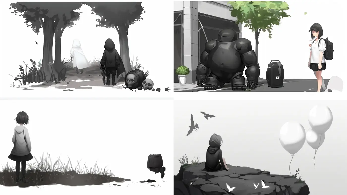 Monochromatic Dreamscape with Subtle Anime Essence - Midjourney sref style