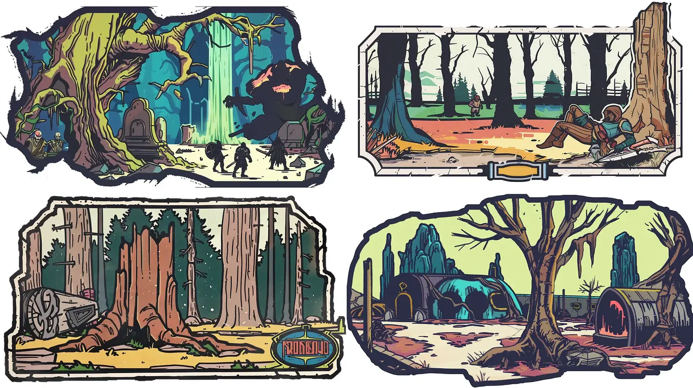 Enchanted Forests of Nostalgia: A Stylized Comic Fusion - Midjourney sref style