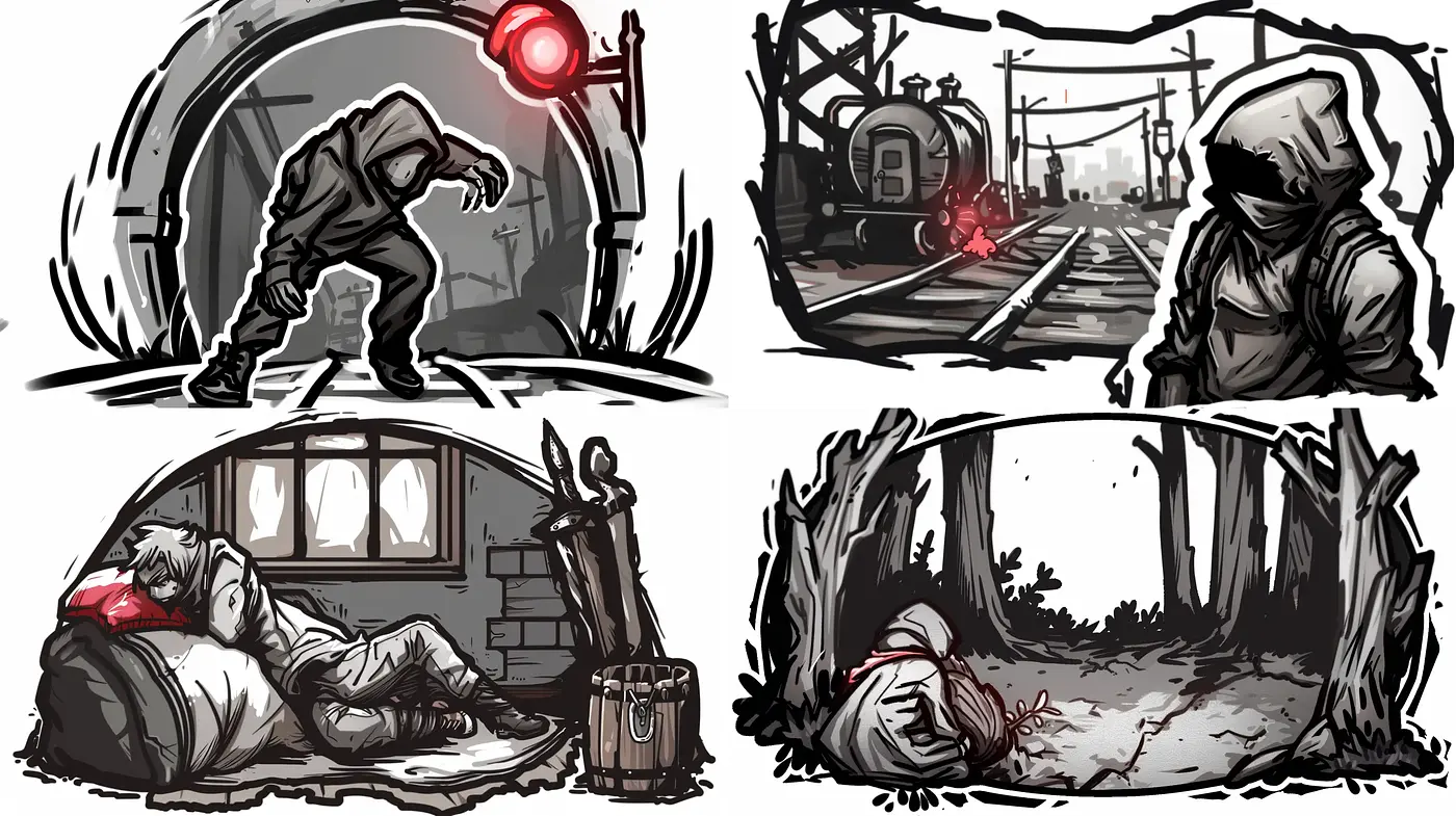 Gritty Urban Tales in Monochromatic Comic Illustration - Midjourney sref style