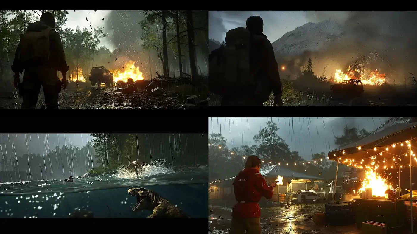 Cinematic Landscape with Elements of Tension and Adventure - Midjourney sref style