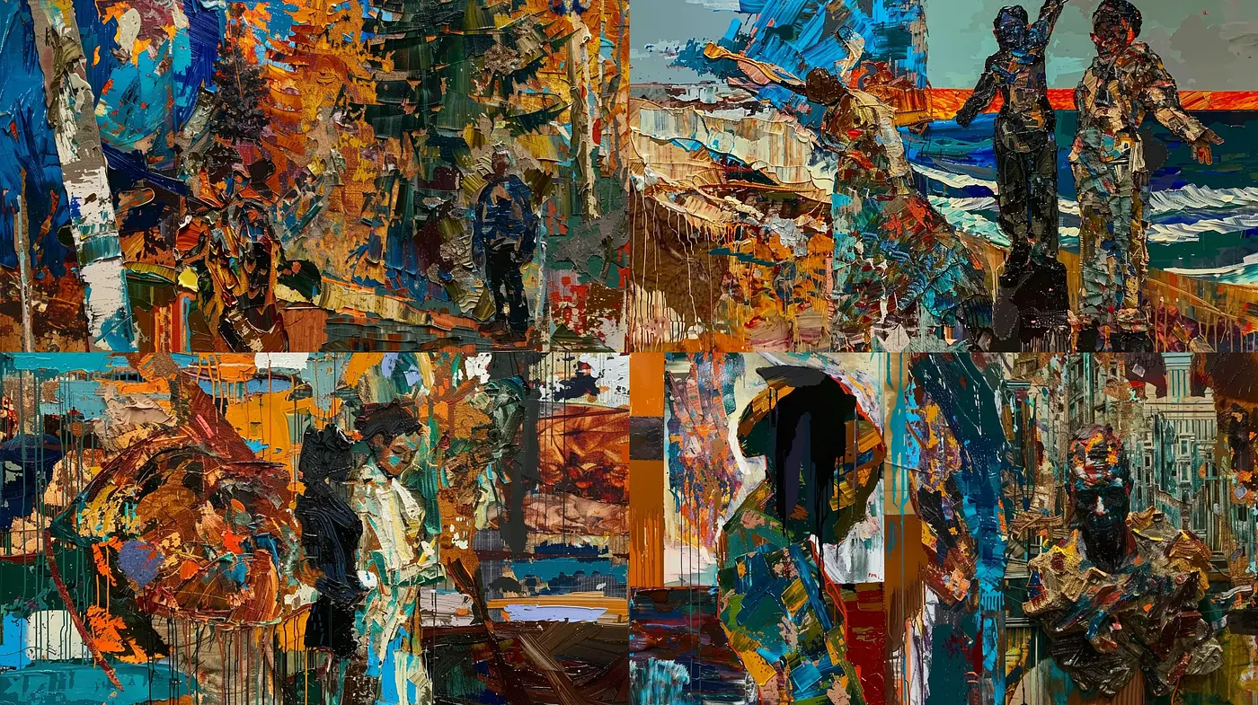 Abstract Textural Mosaic: An Exploration in Vivid Chromatism and Fragmentation - Midjourney sref style