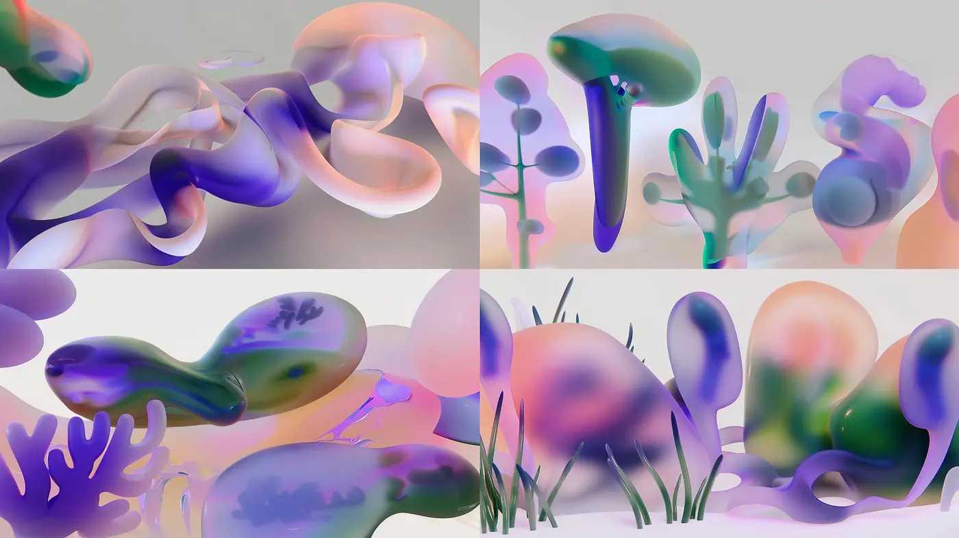 Dreamlike Pastel Fluidity: A Synthesis of Surrealist Forms and Soft Textures - Midjourney sref style