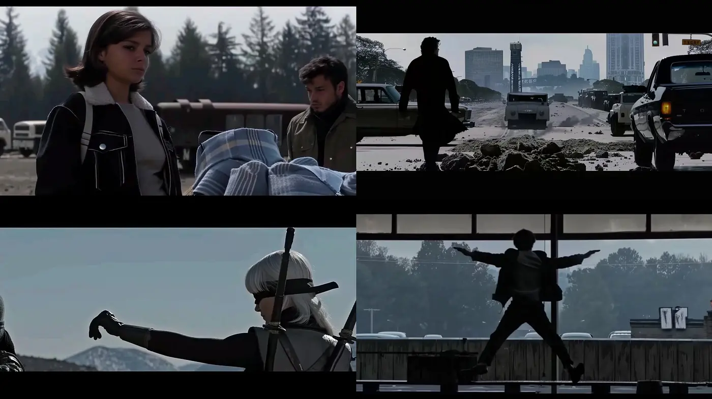 Monochromatic Silhouettes and Contrasts in Stylized Cinematic Frames - Midjourney sref style