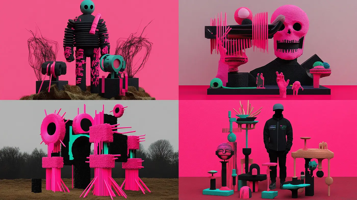 Surreal Contrasts in Monochromatic Pink and Teal - Midjourney sref style