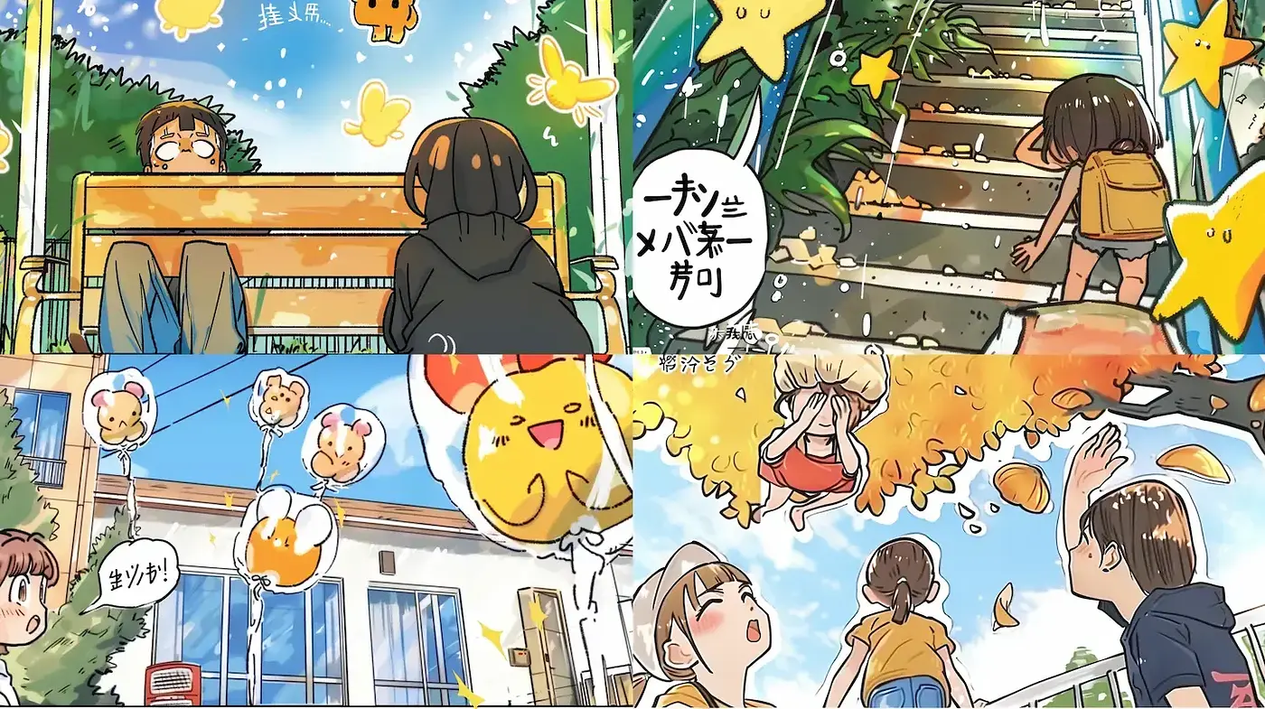 Vibrant and Whimsical Comic-Style Illustrations with Dreamlike Elements - Midjourney sref style