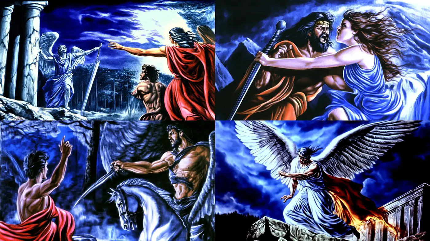 Ethereal Mythological Drama: Intense, Dynamic, and Vivid Expressionism - Midjourney sref style