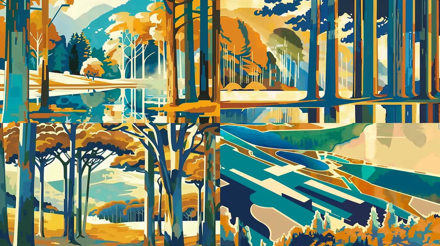 Vibrant Geometric Landscapes with Nature's Palette - Midjourney sref style
