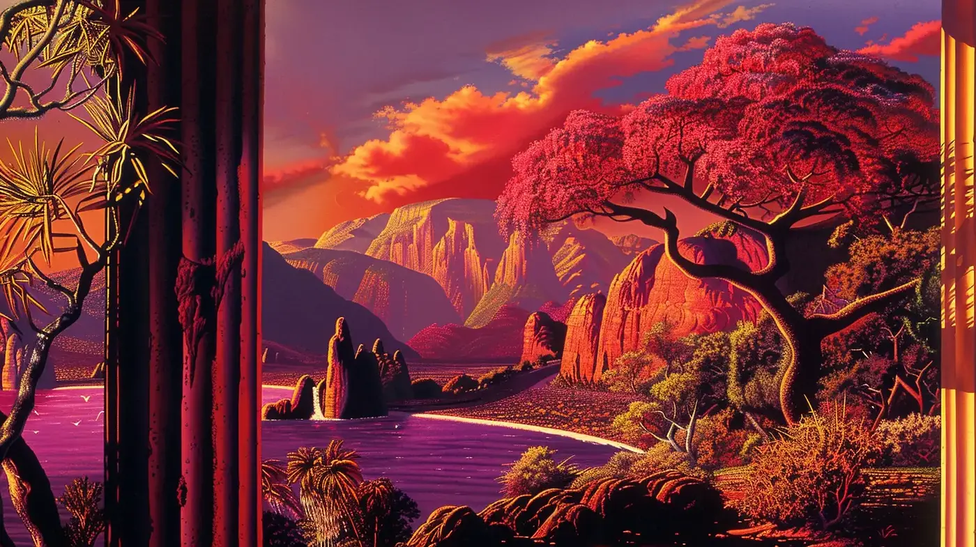 Saturated Dreamscape Harmonies with a Nostalgic Retro Futurism Flair - Midjourney sref style