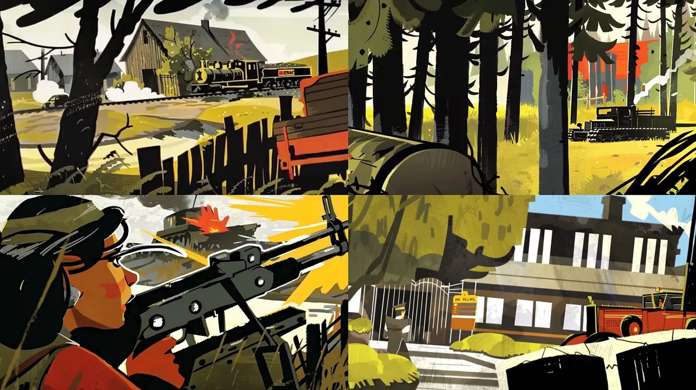 Warm Vintage Panorama: A Stylized Homage to Mid-Century Illustrations - Midjourney sref style