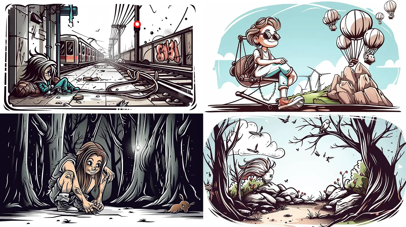 Whimsical Serenity: A Nostalgic Comic-Strip Fusion with Earthy Tones - Midjourney sref style