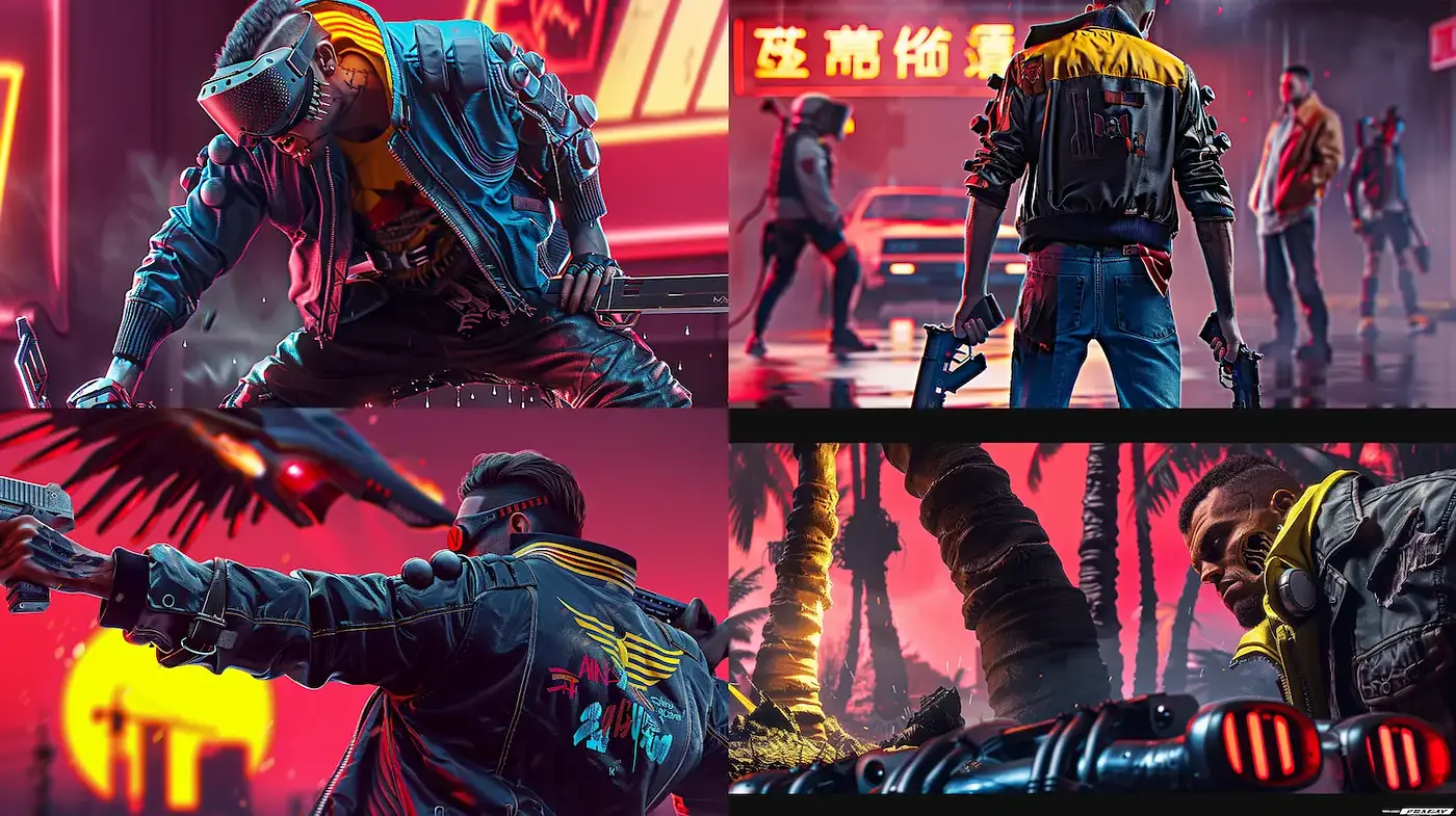Futuristic Cyberpunk Aesthetic with Neon Accents and Dramatic Textures - Midjourney sref style