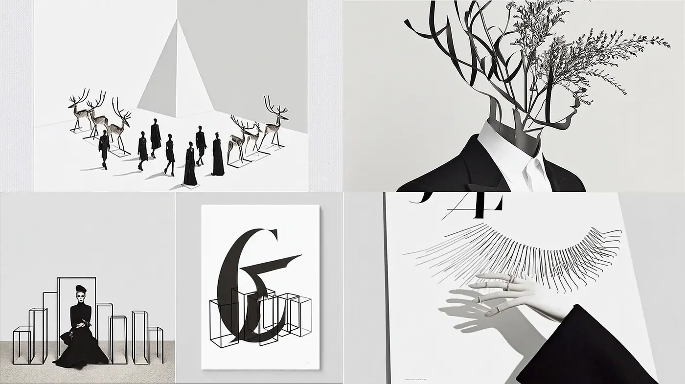 Monochromatic Minimalism with Organic Touches - Midjourney sref style