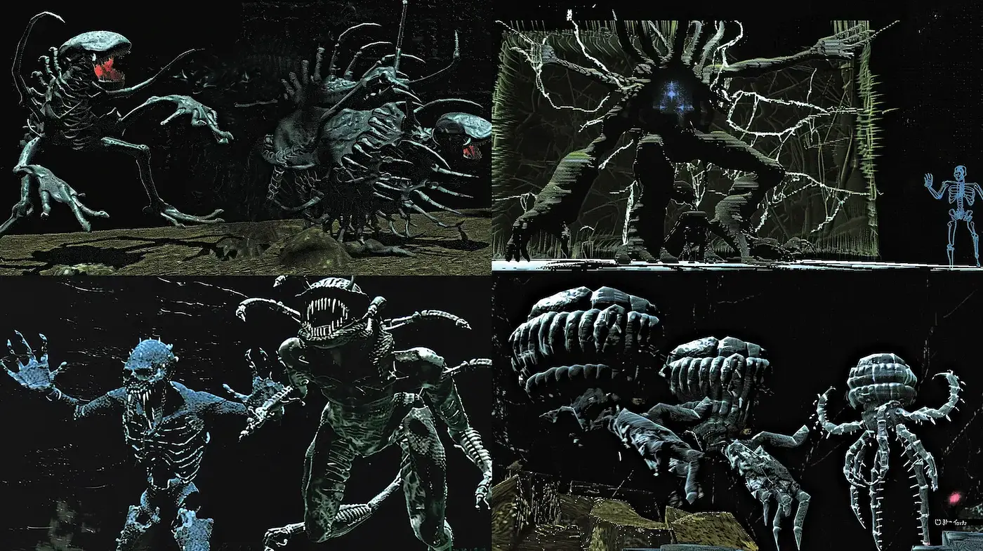 Dark, surrealistic creature design with haunting elements - Midjourney sref style
