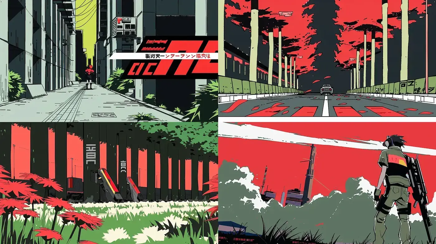 Futuristic Urban Dreamscape with a Stark Contrasting Palette - Midjourney sref style