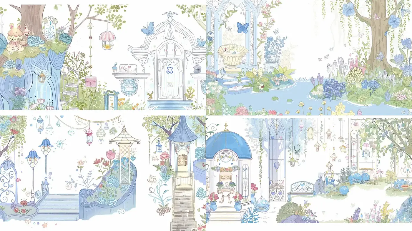 Whimsical and Enchanting Garden Illustrations with a Soft Color Palette - Midjourney sref style