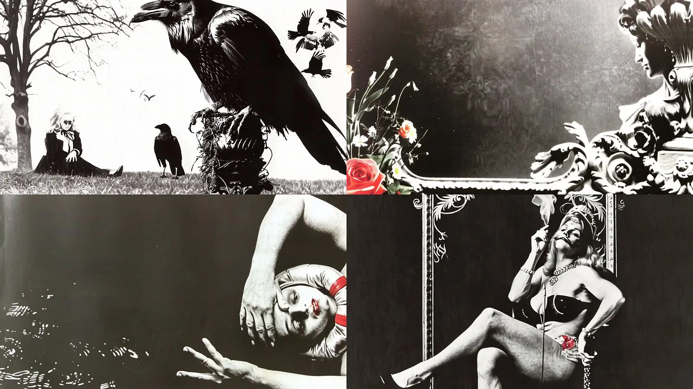 Monochromatic Whispers of Surrealism and Elegance - Midjourney sref style