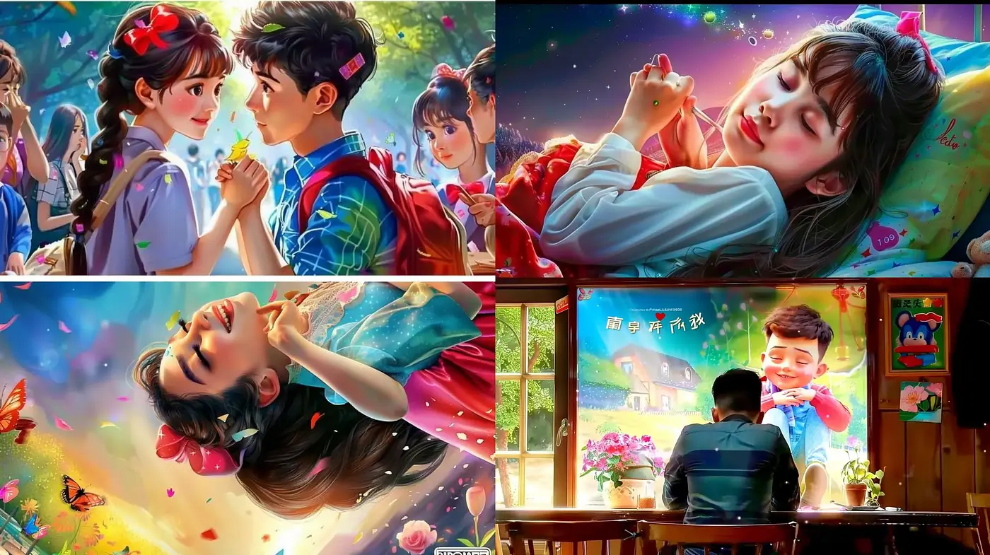 Ethereal Dreamscape in Vibrant Hues: A Synthesis of Anime Romance and Impressionistic Textures - Midjourney sref style