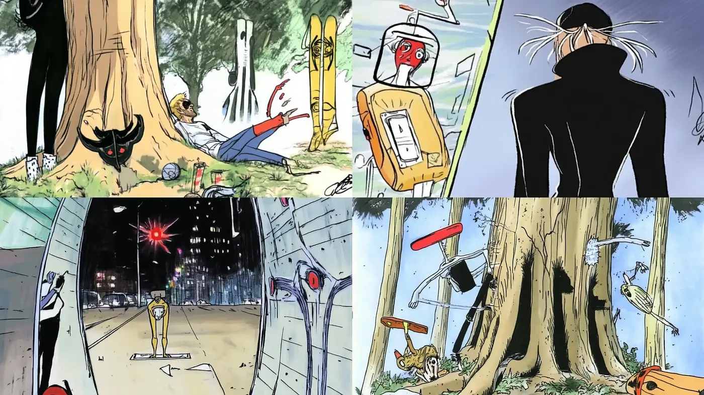 Eclectic Graphic Novel Aesthetics with Surreal Overtones - Midjourney sref style