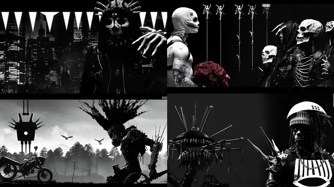 Monochrome Macabre: A Sinister Symphony in Black and White - Midjourney sref style