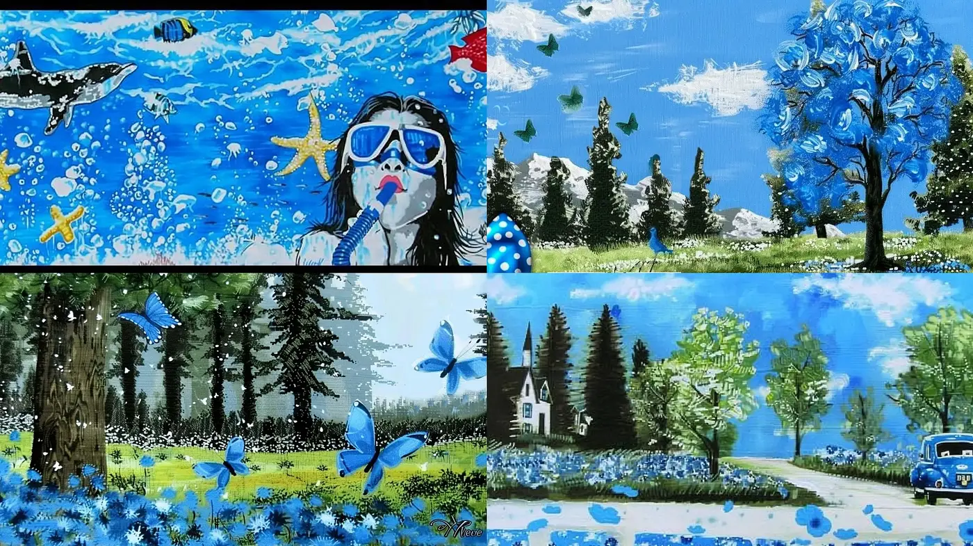 Ethereal Blue Nature Fusion with Impressionistic Overtones - Midjourney sref style