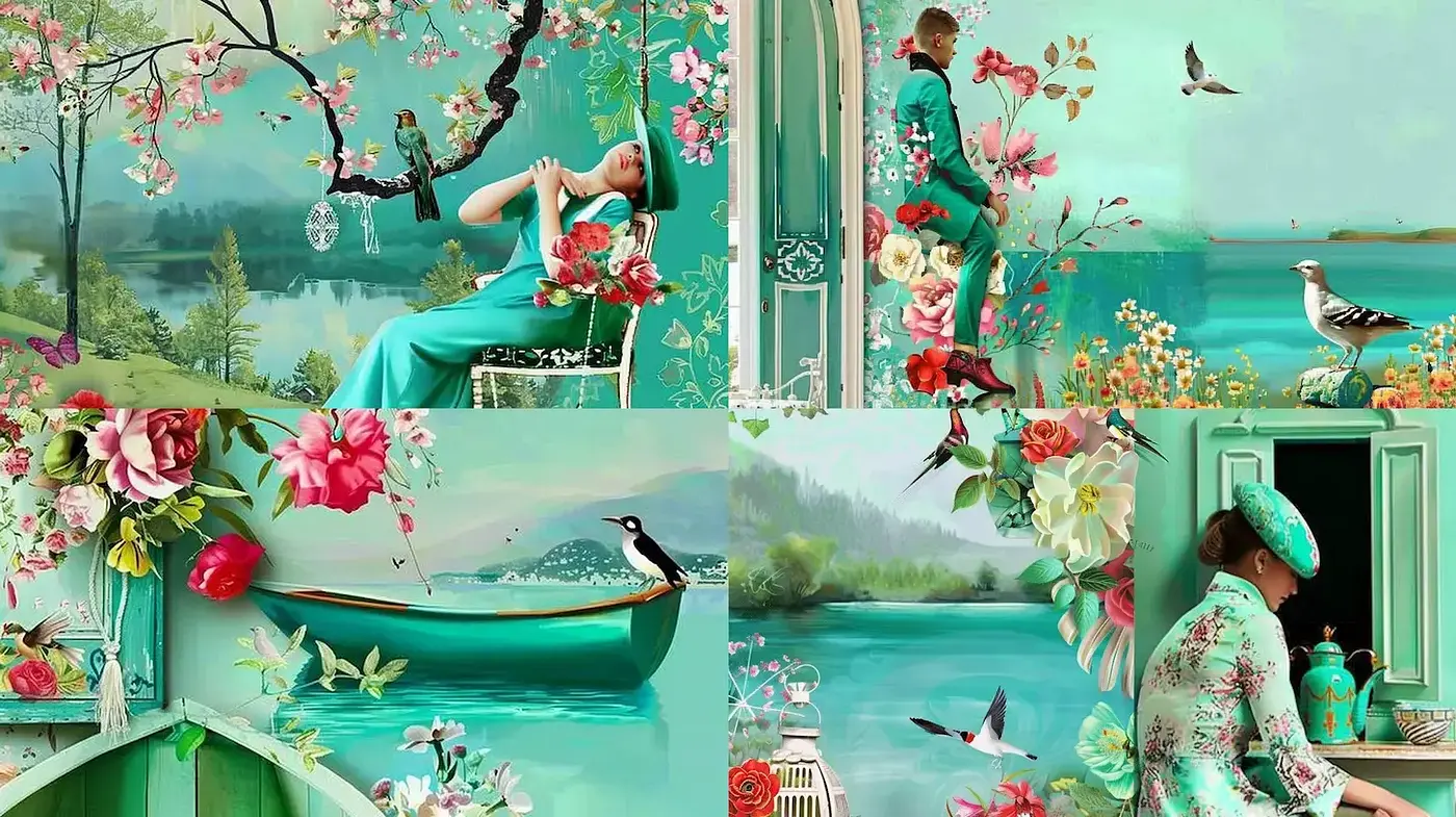 Serene Floral Paradises with Vibrant Turquoise and Soft Textures - Midjourney sref style