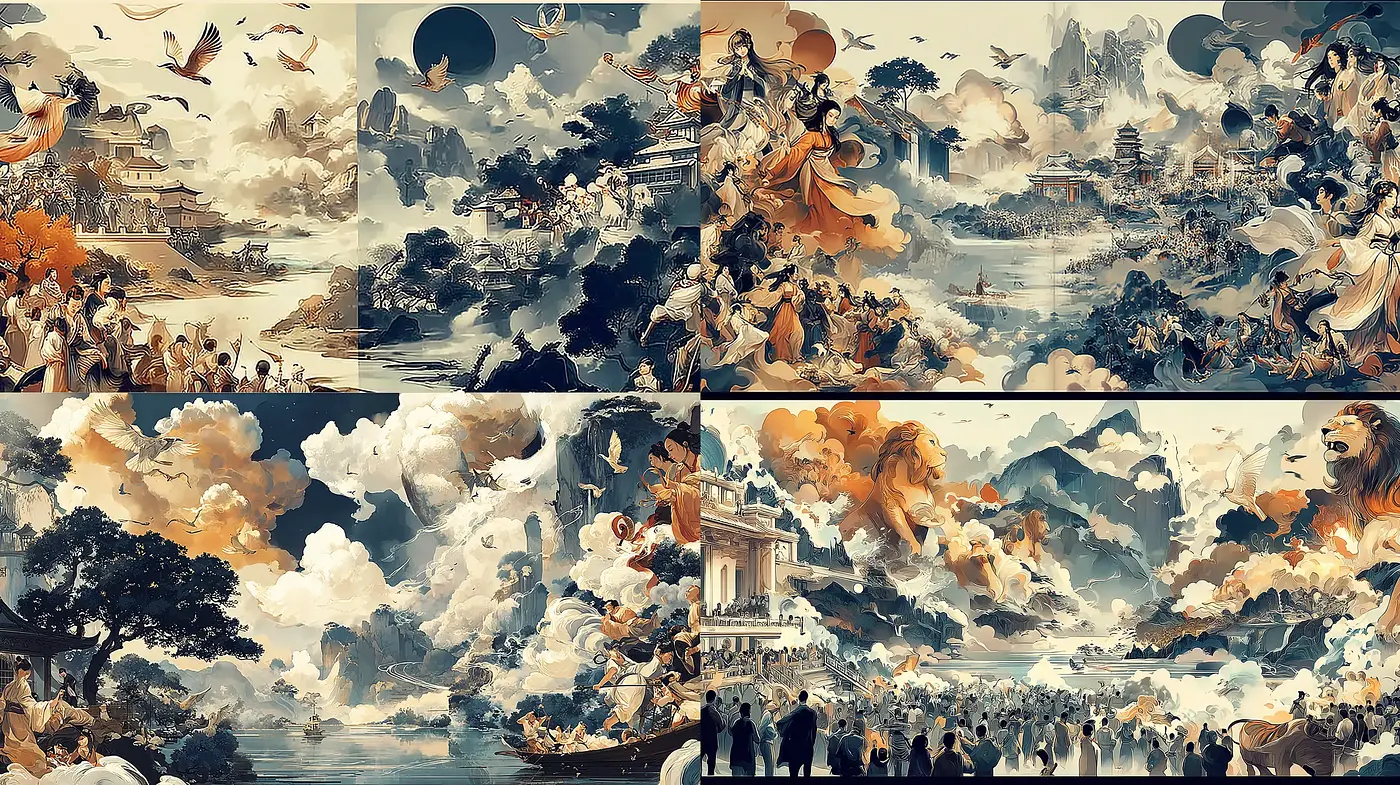 Dynamic and Ethereal Landscape with Rich Narrative Elements - Midjourney sref style