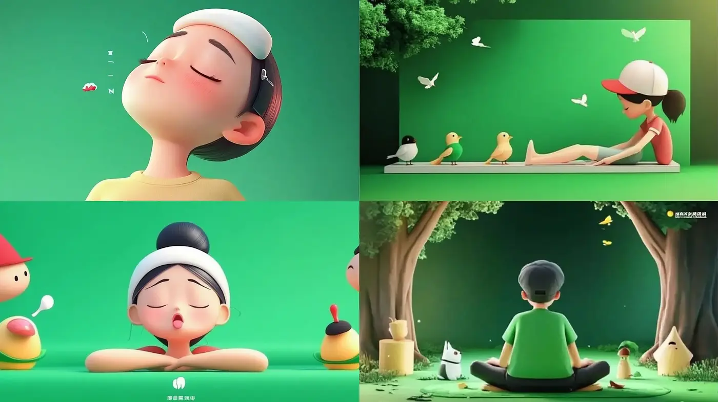 Serene and Whimsical Green-Hued 3D Animation Style - Midjourney sref style