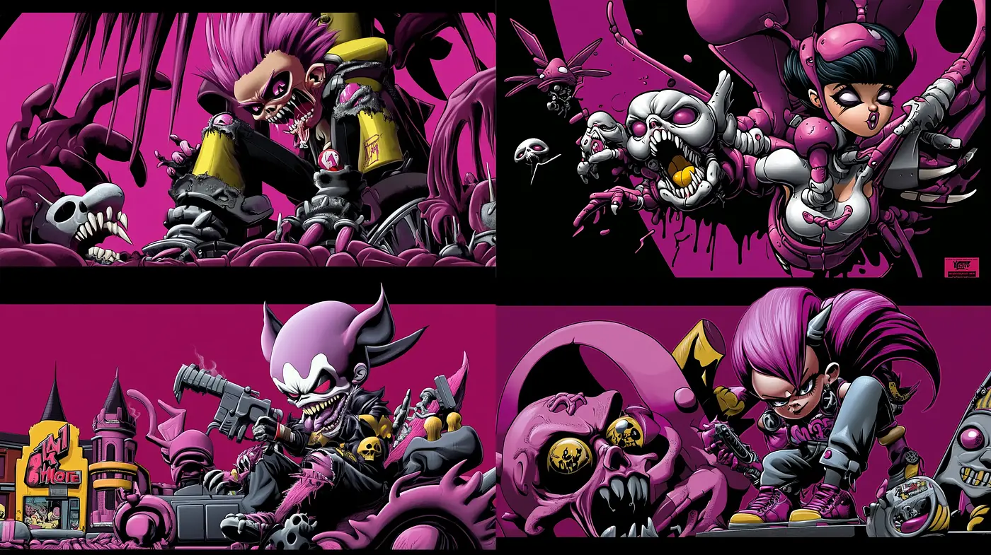 Dynamic Gothic Cartoon Extravaganza - Midjourney sref style