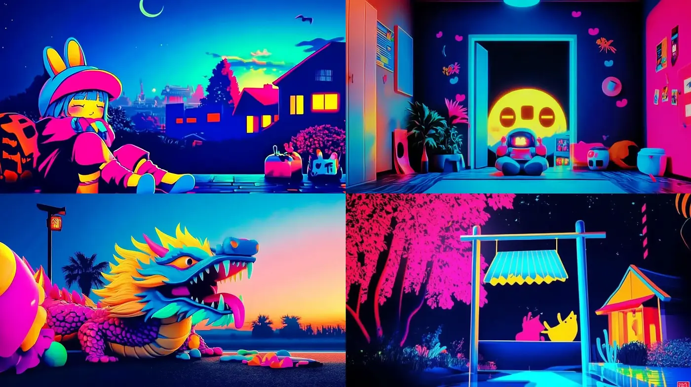 Neon-Noir Fantasia: A Vibrant Dance of Colors and Light - Midjourney sref style