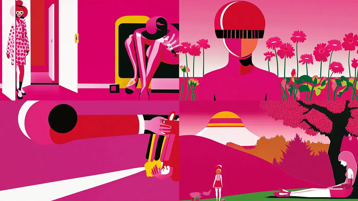 Futuristic Fuchsia Dreamscape with Abstract Forms - Midjourney sref style