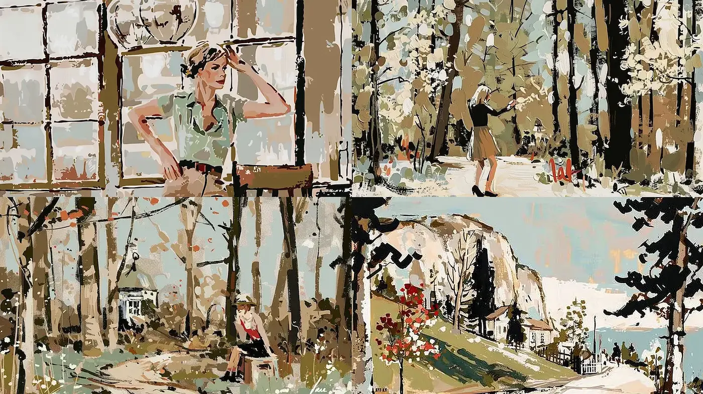 Nostalgic Impressionist Landscape with a Vintage Touch and Soft Color Palette - Midjourney sref style