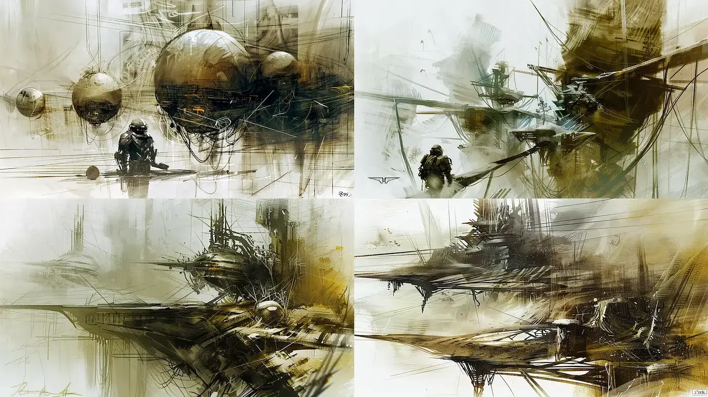 Futuristic Abstract Landscapes with a Blend of Organic and Geometric Shapes - Midjourney sref style