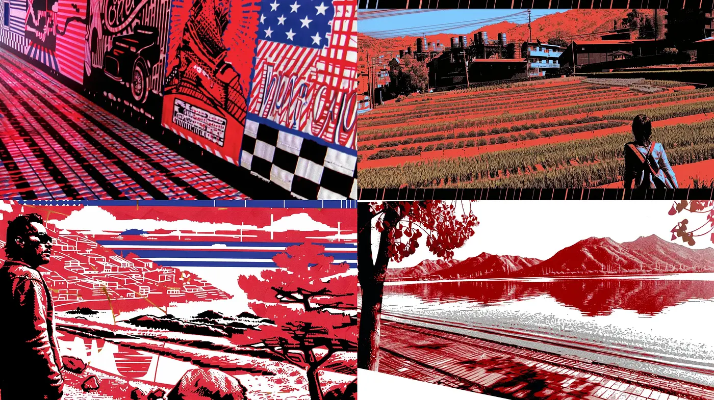Red-Infused Graphic Contrast Visions - Midjourney sref style