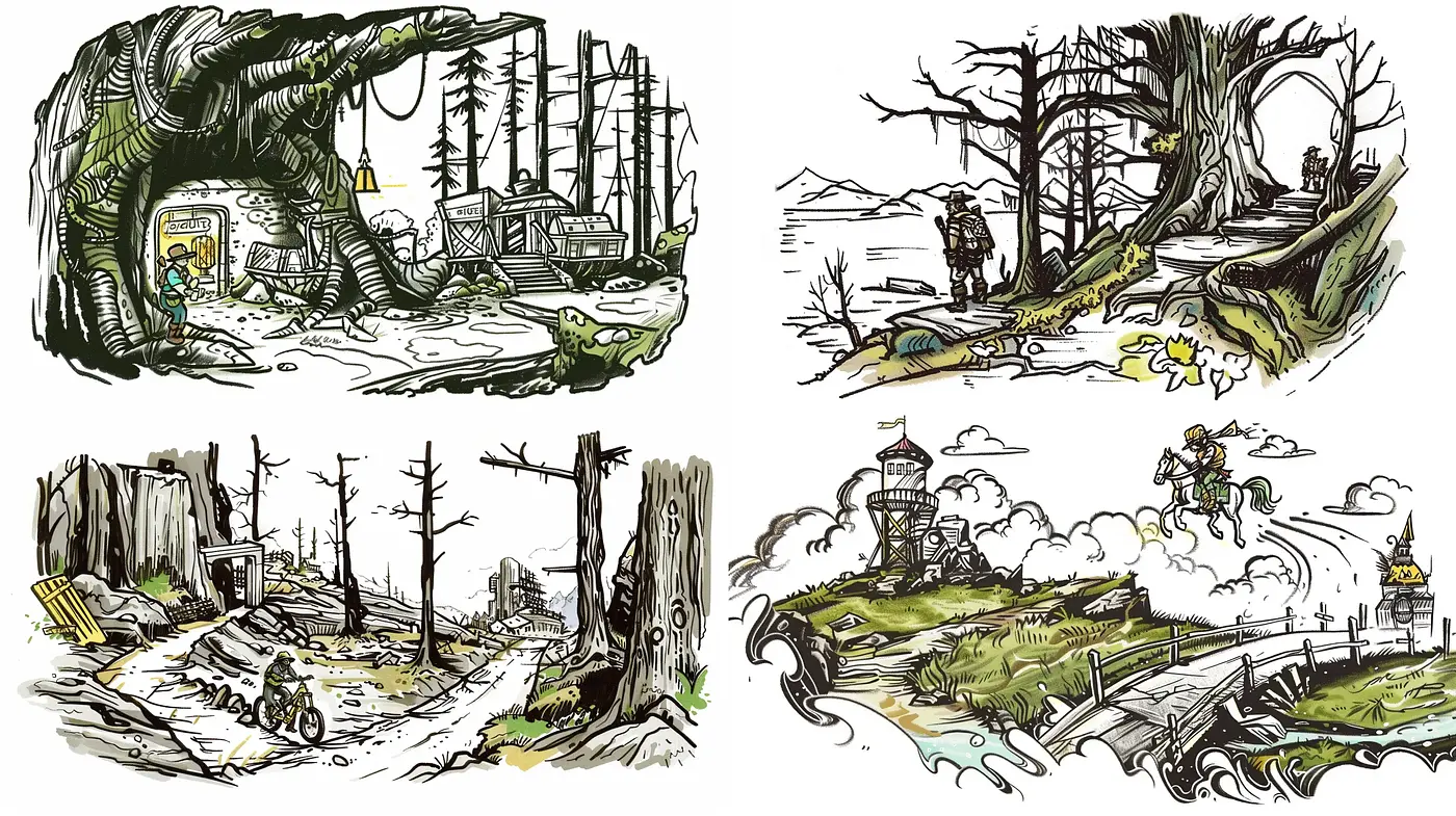Whimsical Ink-Sketched Visions of Nature's Caprice - Midjourney sref style