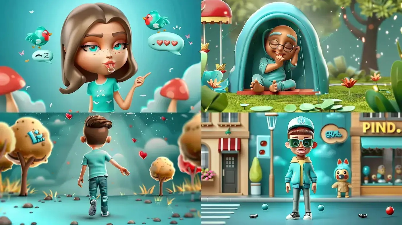 Whimsical and Playful Cartoon Aesthetic with Consistent Characters and Environment - Midjourney sref style