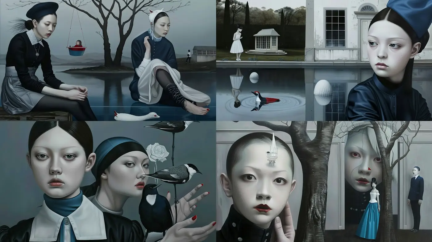 Ethereal Monochrome Dreamscape with Surrealist Overtones - Midjourney sref style