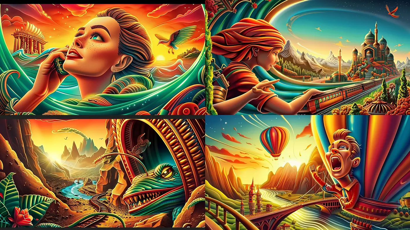Vivid Dreamscapes: A Fusion of Surreal Imagery and Vibrant Chiaroscuro - Midjourney sref style