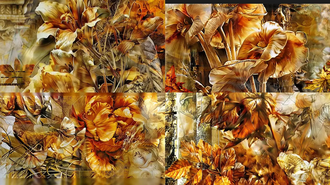 Amber Botanical Dreamscapes: A Fusion of Nature and Abstract Textures - Midjourney sref style