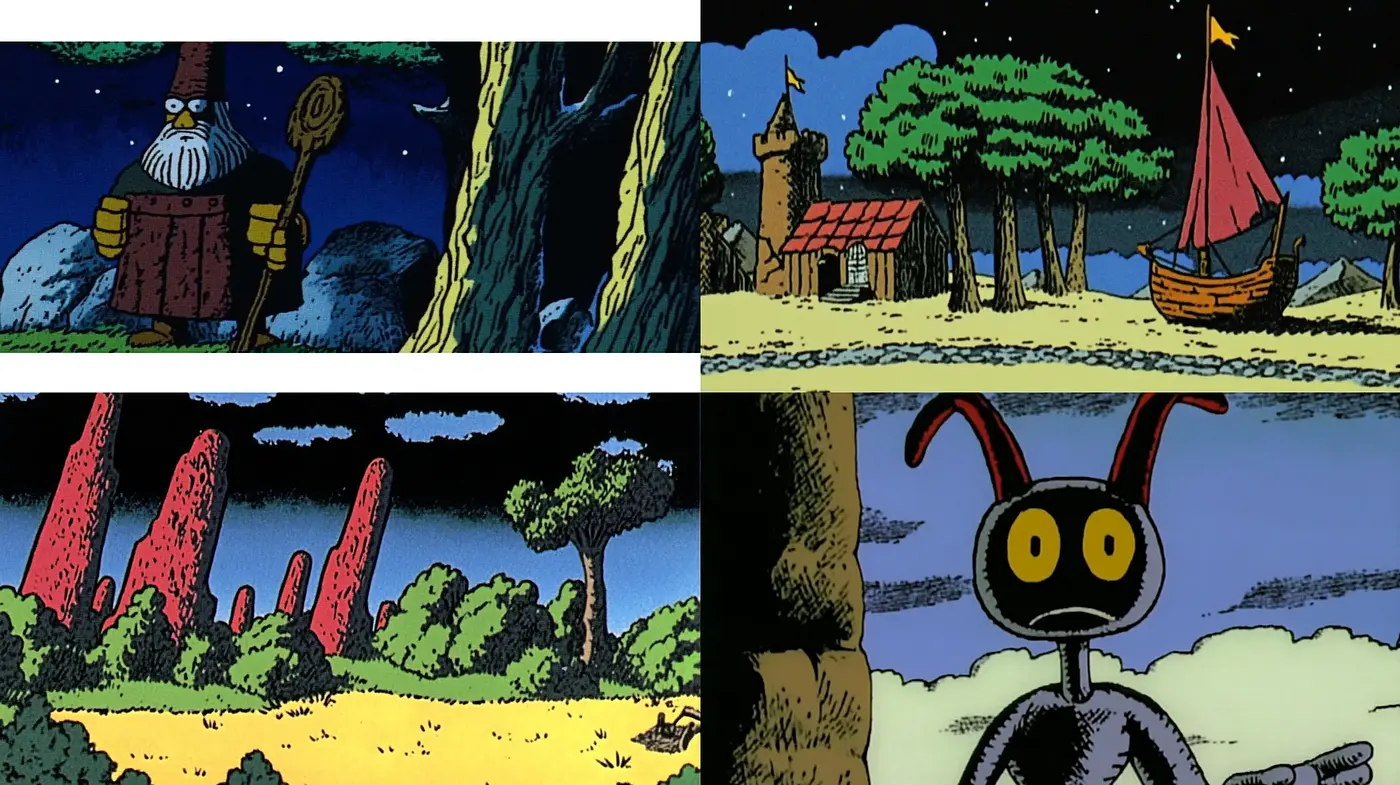 Enigmatic Nightscapes: A Retro Comic Book Tableau - Midjourney sref style
