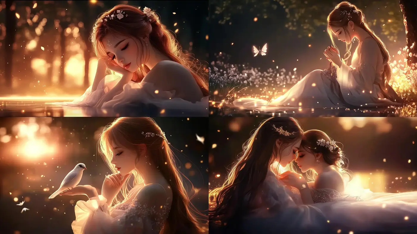 Enchanted Twilight: A Radiant Fusion of Warm Glows and Serene Moments - Midjourney sref style