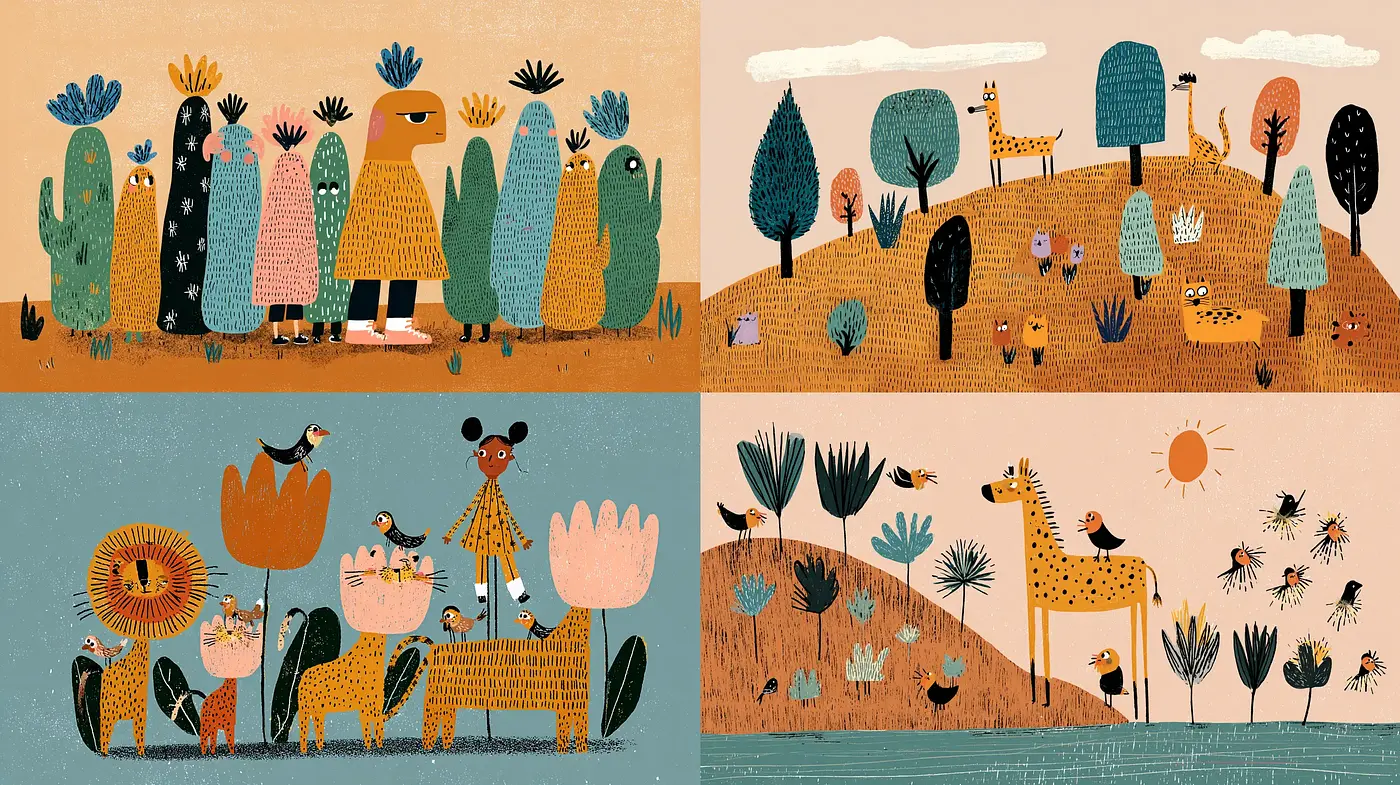 Whimsical Folk Art with a Playful Natural Awakeness - Midjourney sref style