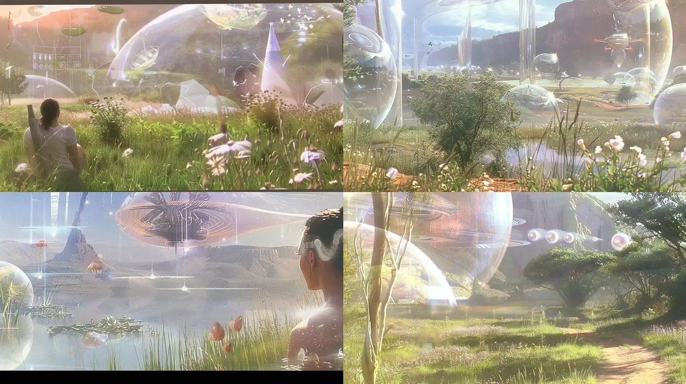 Ethereal Dreamscape with Luminous Spheres and Pastoral Backdrop - Midjourney sref style