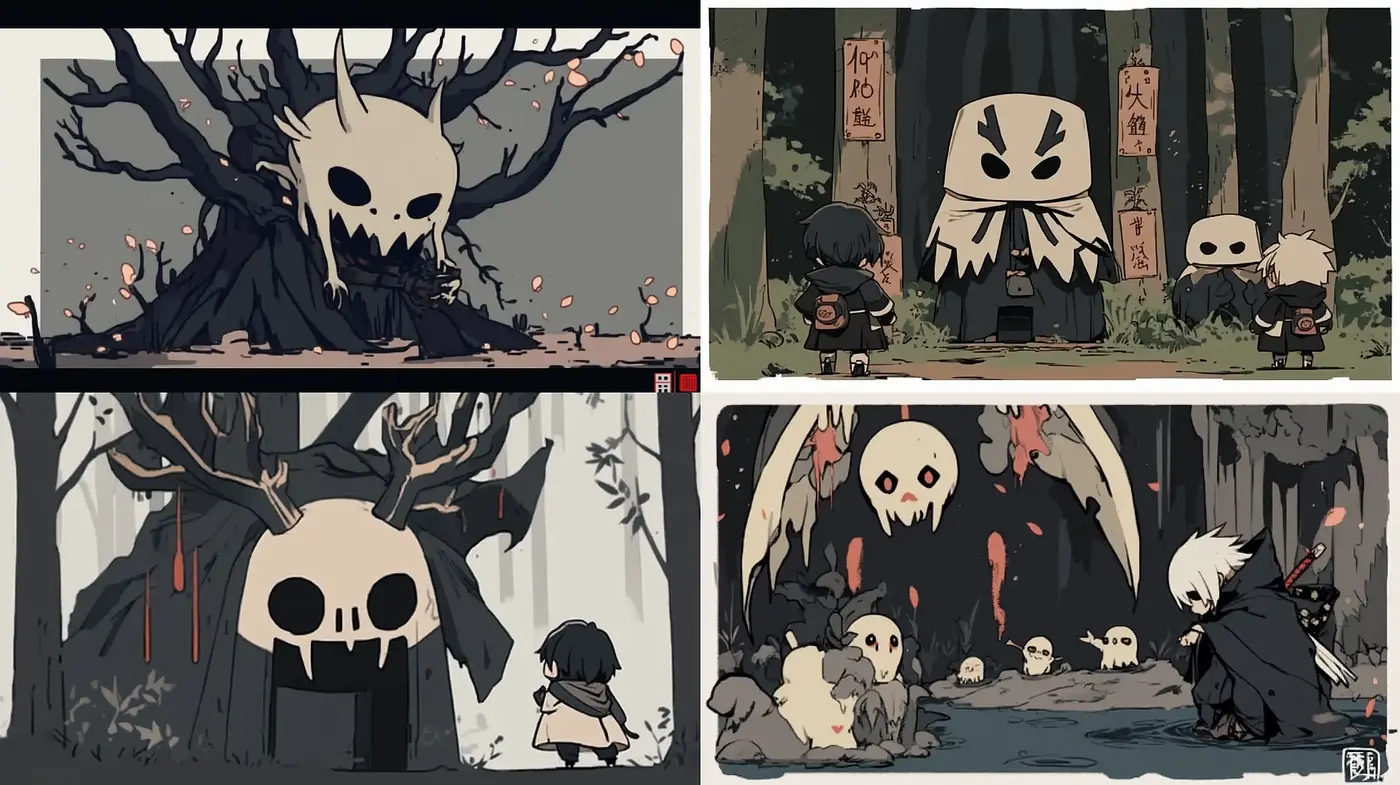 Ethereal Monochromatic Adventure in Stylized Tableau - Midjourney sref style
