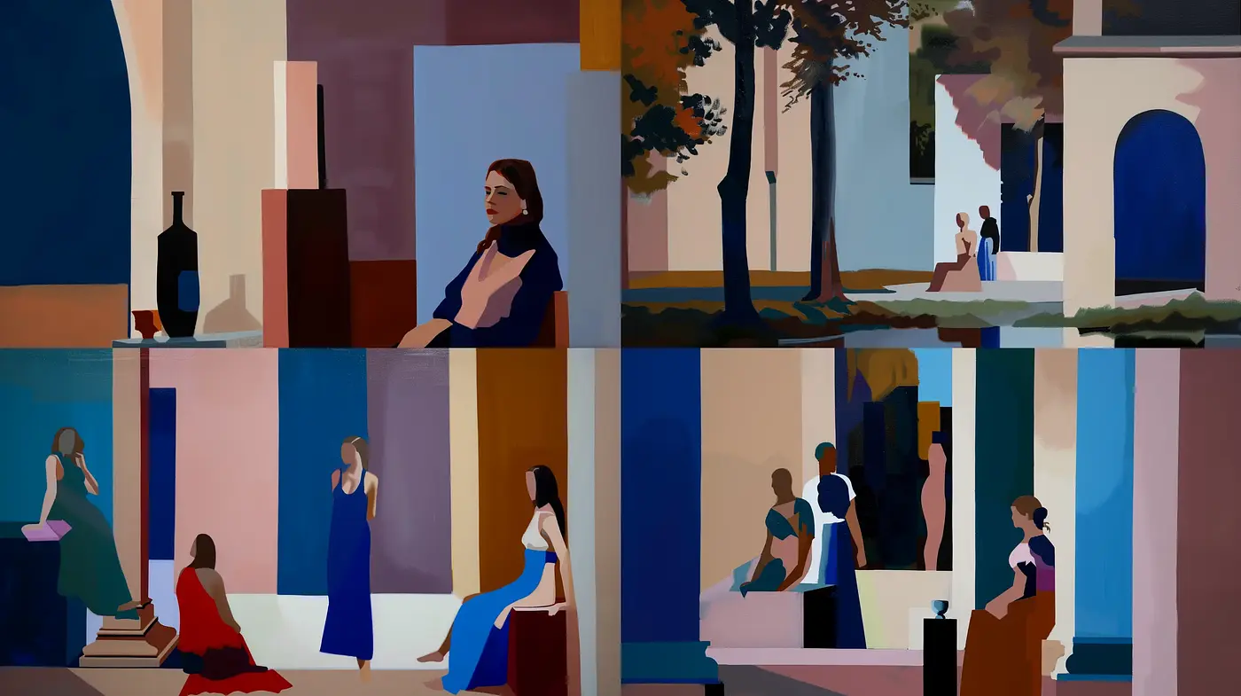 Contemporary Geometric Serenity in Stylized Tableaus - Midjourney sref style