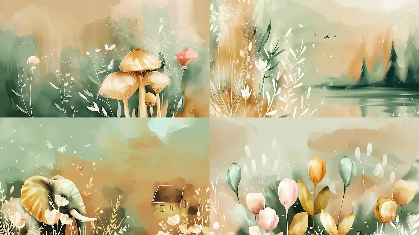 Whimsical Nature Inspired Aesthetic with Soft Color Tones - Midjourney sref style
