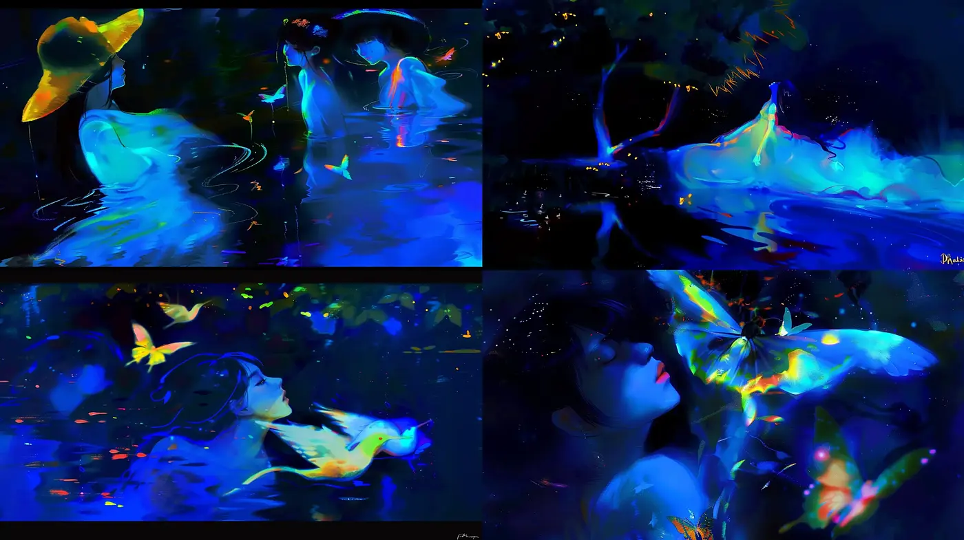 Luminous Dreamscape Fusion of Fluidity and Light - Midjourney sref style