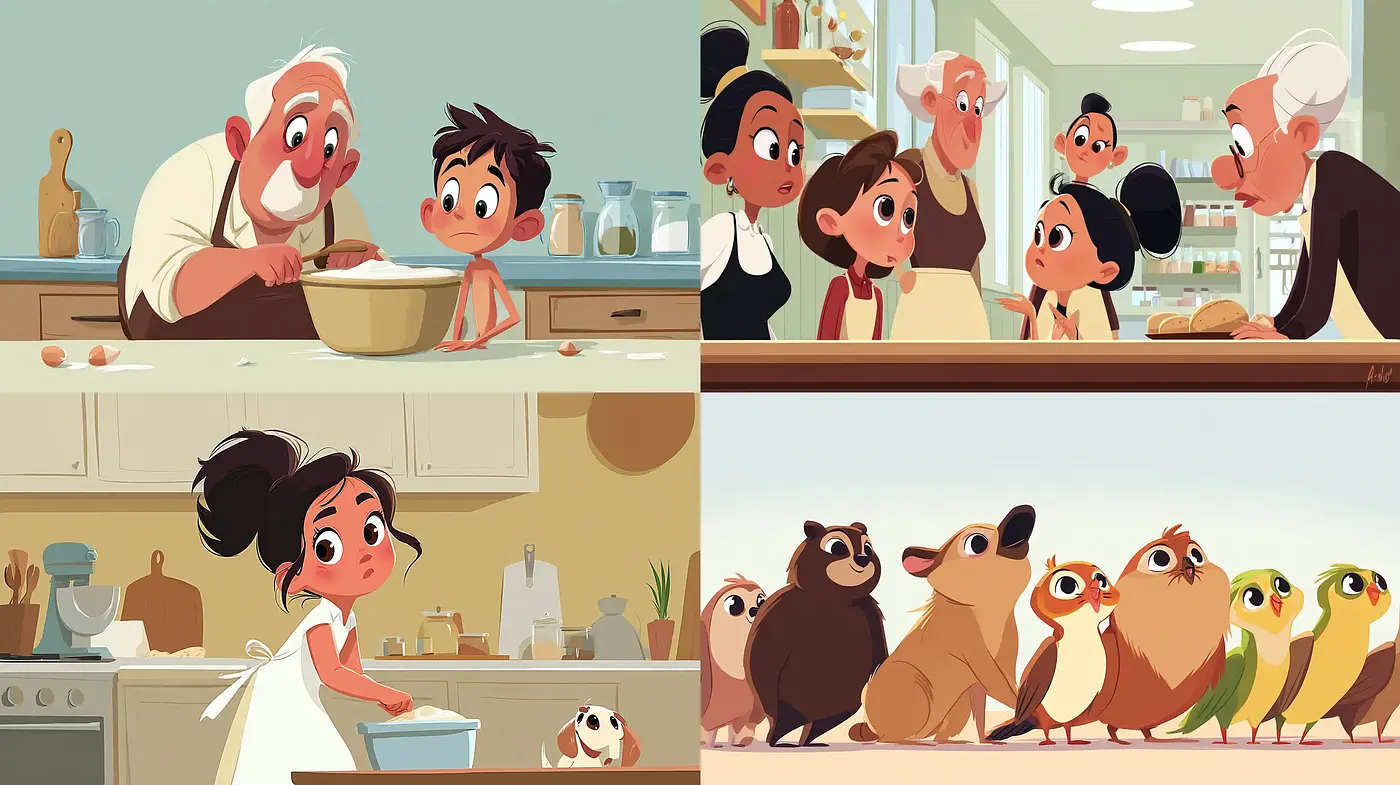 Charming and Whimsical Animated Scenes Reflecting Warm Family Dynamics - Midjourney sref style